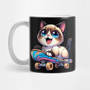 Skateboarding Siamese Kitten Skateboarder Cute Cat Mug